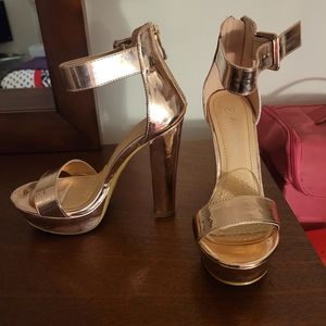 Rose gold metallic platform heels